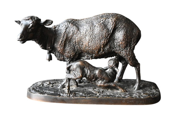 Image 1 of Pierre-Jules Mêne (1810-1879 )Bronze, The ewe and her lamb, with provenance