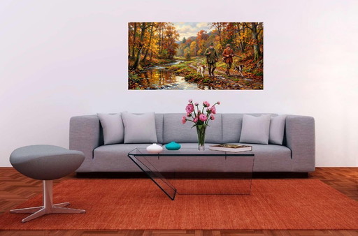 Impressionist painting on acrylic canvas / Hunting scene / (120 x 60) cm