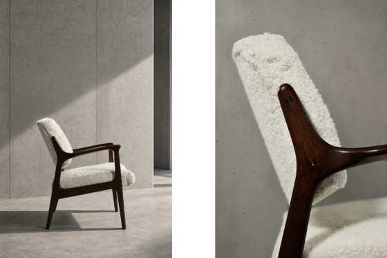 Image 1 of Vintage Mid-Century moderne Scandinavische Teak witte fauteuil Domus door Inge Andersson voor Bröderna Anderssons, jaren 1960