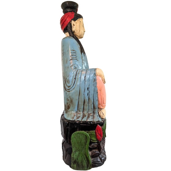 Guanyin chinoise antique (88 cm) – Bois de camphre sculpté à la main Dynastie Qing – Sculptures, Aziatisch (photo 3 of 10)