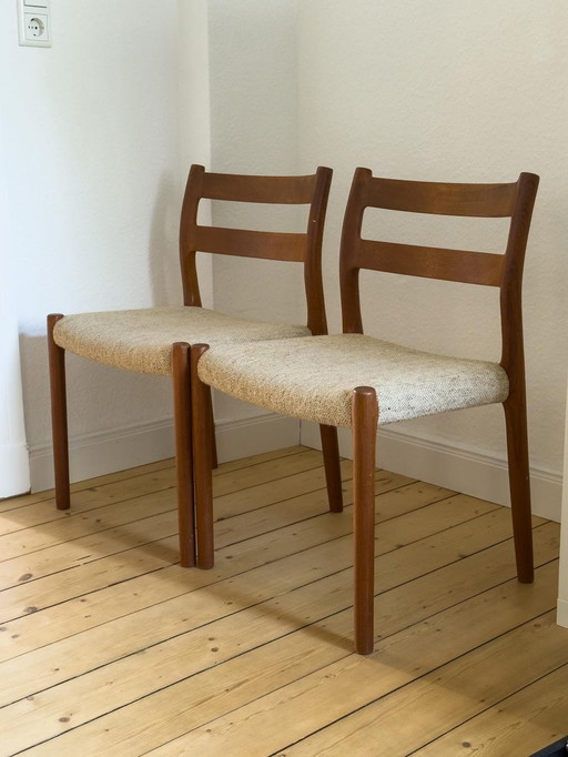 Vintage stoelen Niels Möller teak model 84 Mid Century Deens jaren 70