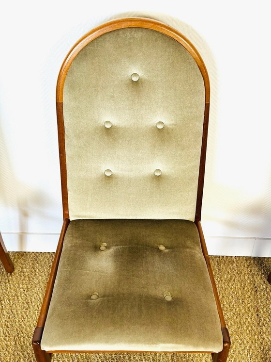 Image 1 of Set di 4 sedie da pranzo vintage in noce e velluto verde di G-Plan, 1970