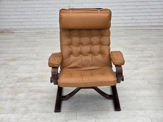 1970s, Norwegian design, adjustable armchair, leather, bentwood. (photo 19 of 25)