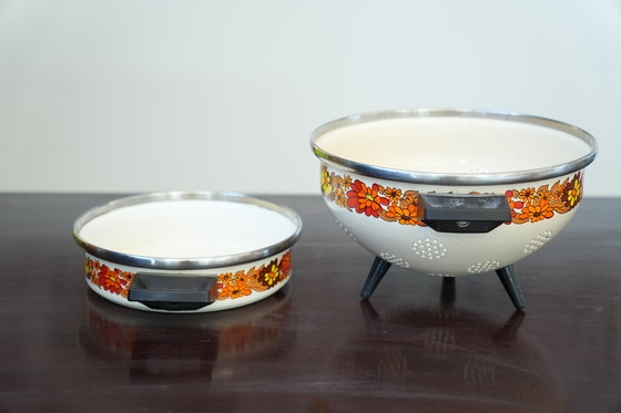 Image 1 of Vintage 1950 emaille vergiet & kookpot set