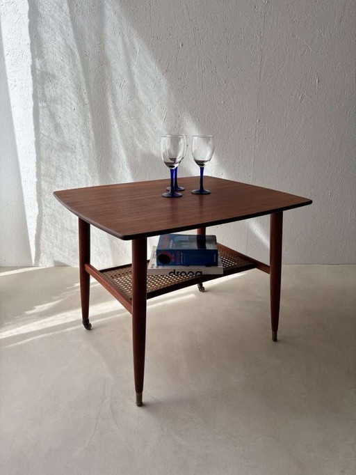 Swedish design side table Alberts mahogany & webbing 1960s