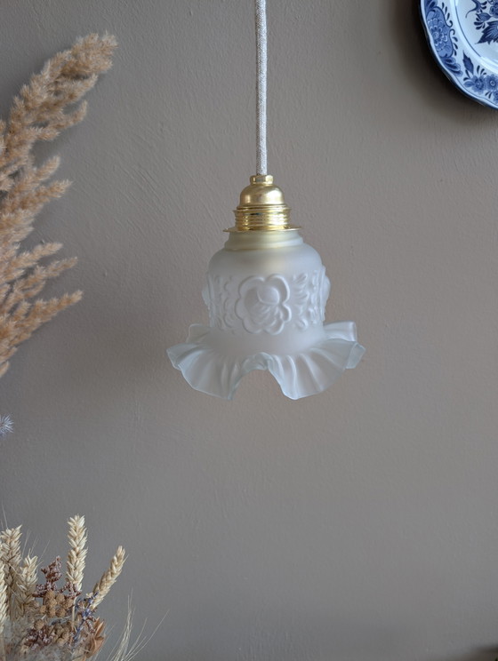 Image 1 of Small vintage pendant lamp with opaline shade, 3 pieces in stock