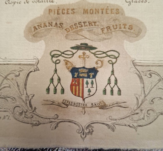 Image 1 of Rare 1871 Silk Menu Antwerp Belgium – Monseigneur Anthonis Jubilee Banquet