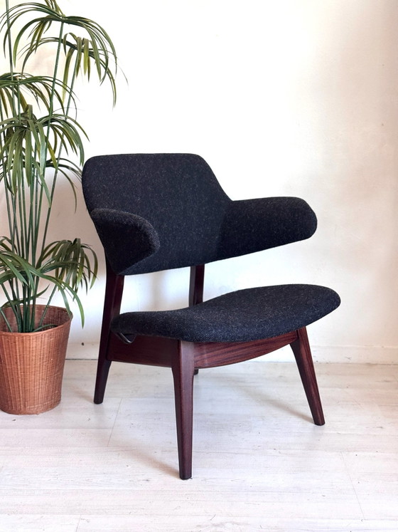 Vintage Penguin Armchair Louis van Teeffelen 1960, Wood, Wool, Brown (photo 4 of 10)