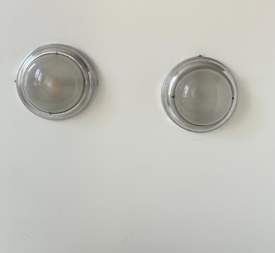 Image 1 of Paar vintage art deco wandlampen, chroom en gezandstraald glas, Frankrijk 1930