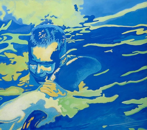 Dipinto ad olio originale, arte moderna, simbolismo, ragazzo di mare, delfino, un tocco di sogno (photo 5 of 7)