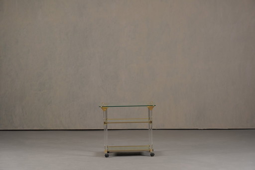Chariot de service vintage en laiton et lucite, France années 1960