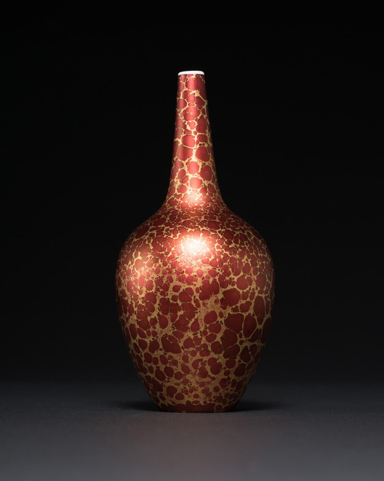 Image 1 of Vase Duo en porcelaine peinte à la main, rouge Goldfeuer, Hans Wohlrab Rosenthal H. Drexler