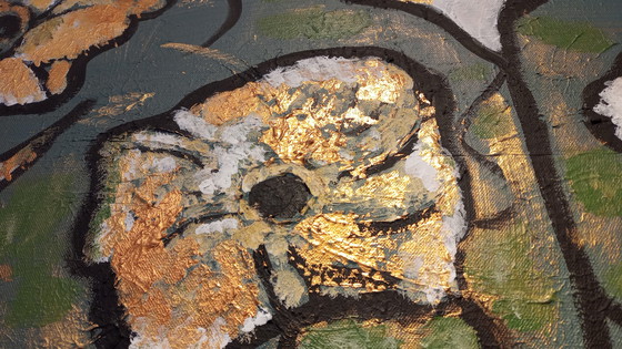 Image 1 of T.van Steenbergen Happy Golden Flowers 70 x 109 cm