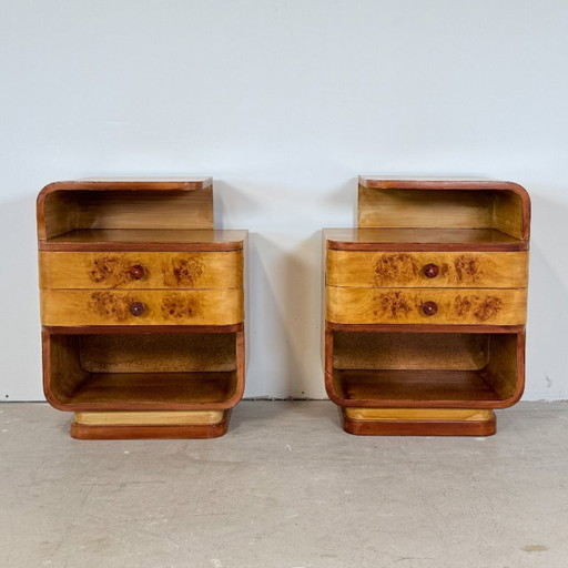 Set of Halabala-style Art Deco bedside tables with Bakelite handles – nachtkastjes, Wood