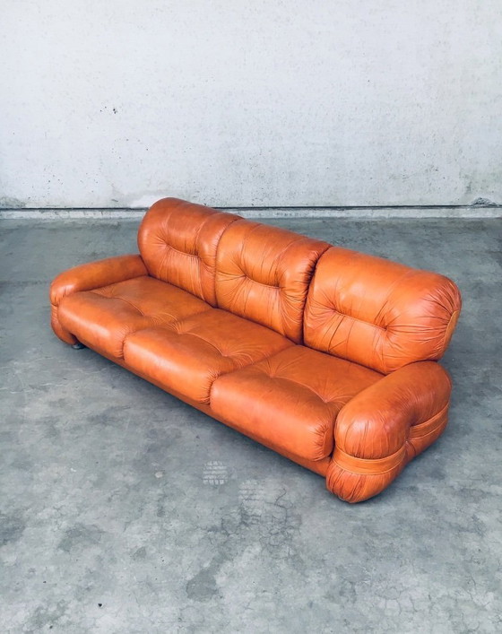 Image 1 of 1970's Midcentury Modern Italian Design by Adriano Piazzesi Leather 3 Seat Sofa
