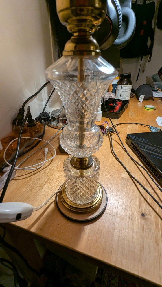 Metal and Glass Table Lamp with Cut-Out Shade, Gold, Vintage (photo 3 of 7)