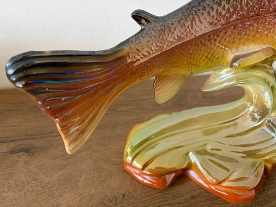 Large vintage ceramic trout in Hubert Bequet style, Artisan, Decorative Objects, Multi Color (photo 6 of 14)