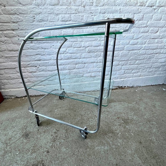 Image 1 of Barcart, Serveerwagen Chroom, Glas - Art Deco, Bauhaus