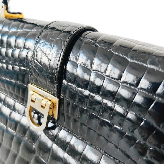 Image 1 of Borsa vintage in vernice nera con stampa coccodrillo Vimar Paris, anni '60