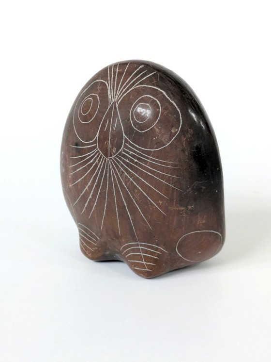 Image 1 of Statuetta di gufo Barro Negro messicano d'epoca | Ceramica fatta a mano in argilla nera di Oaxaca degli anni '70