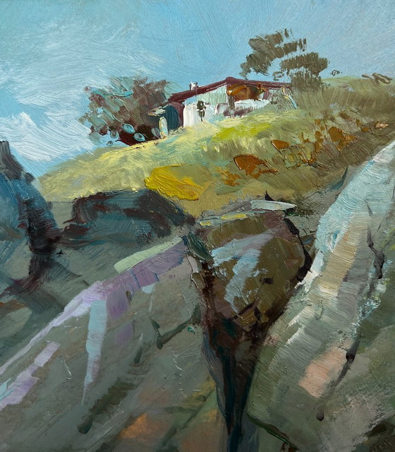Image 1 of Pintura al óleo original Paisaje rocoso costero Susurro de las olas del mar