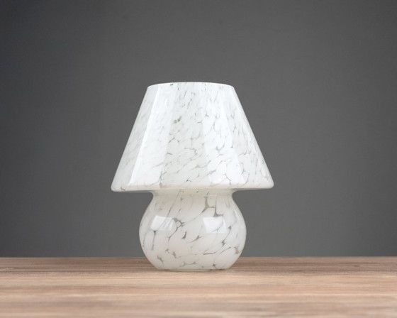 Image 1 of Small Mushroom Table Lamp, Marbled Glass, Mid-Century 1970s, White