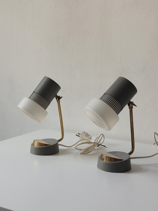 Vintage Mid Century Tischleuchten Nachttischlampen Opalglas Messing