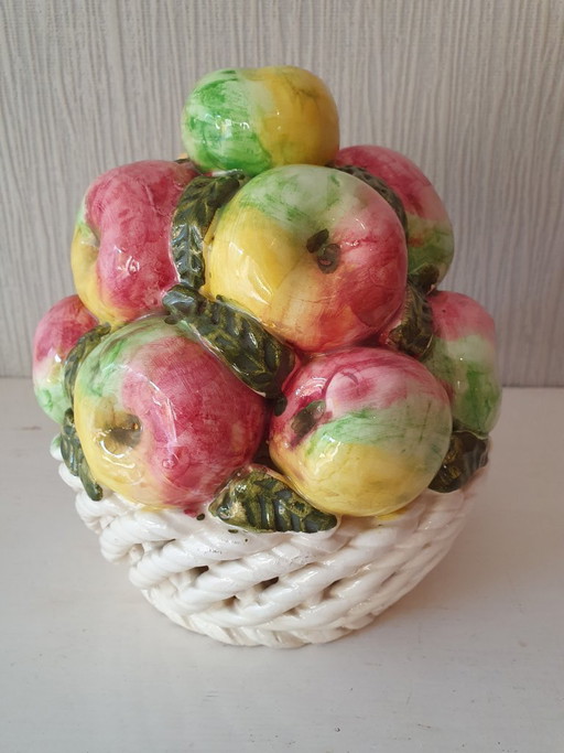 Vintage Ceramic Apple Pyramid in Basket - Very Good Condition!
