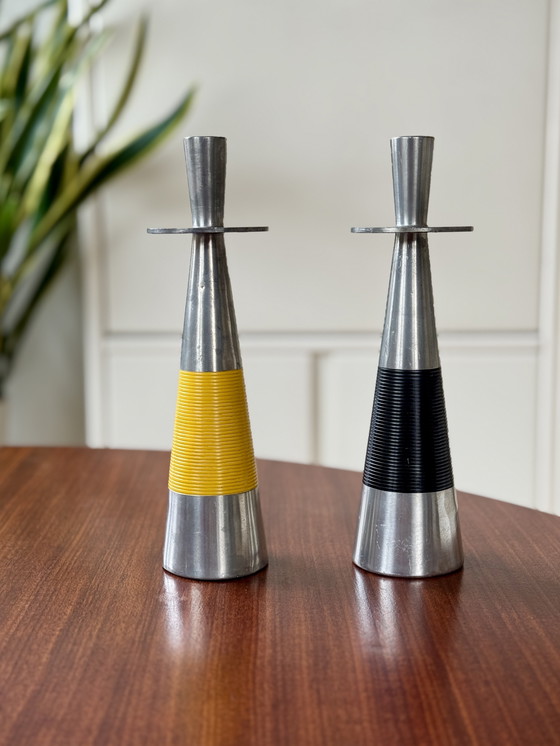 Image 1 of Set di candelieri vintage KMD Tiel anni '60 – Royal Holland Pewter – stile moderno di metà secolo