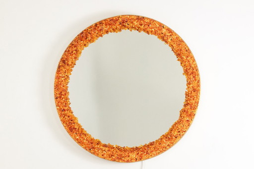 Circular Amber Backlit Mirror. Contemporary artist's work.