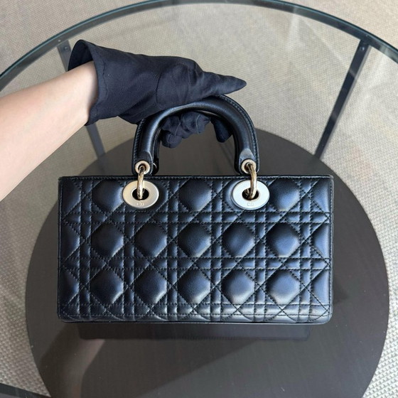Image 1 of DIOR D-JOY MEDIUM - PELLE DI AGNELLO CANNAGE, NERA, FERRAMENTA DORATA