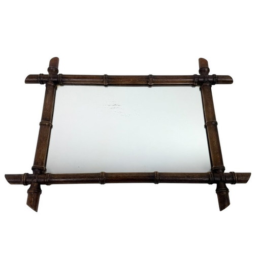 Vintage Spiegel in Faux Bamboe Stijl – Houten Decoratieve Wandspiegel
