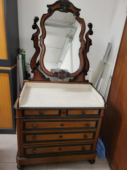 antiek dressoir met spiegel en marmeren blad