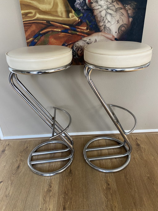 2 vintage tubular steel bar stools