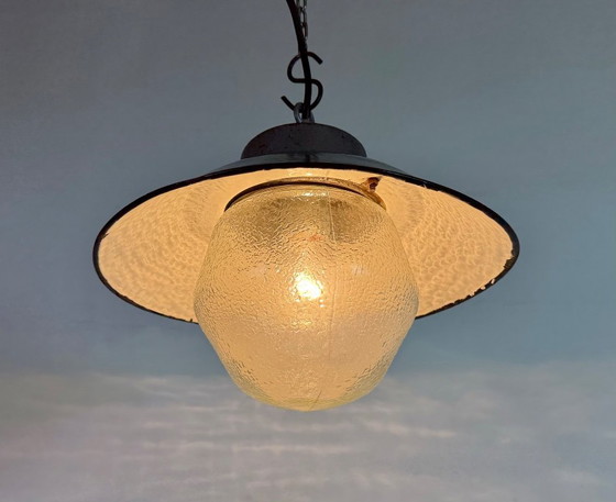 Image 1 of Green Enamel and Cast Iron Industrial Pendant Lamp, 1960s