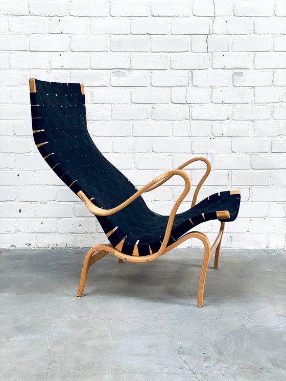 Image 1 of Bruno Mathsson | Set Of Vintage Lounge Chair With Ottoman | Pernilla Series | Black Canvas