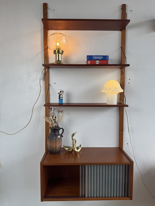 Meuble mural modulaire vintage - Design danois en teck avec détails en laiton
