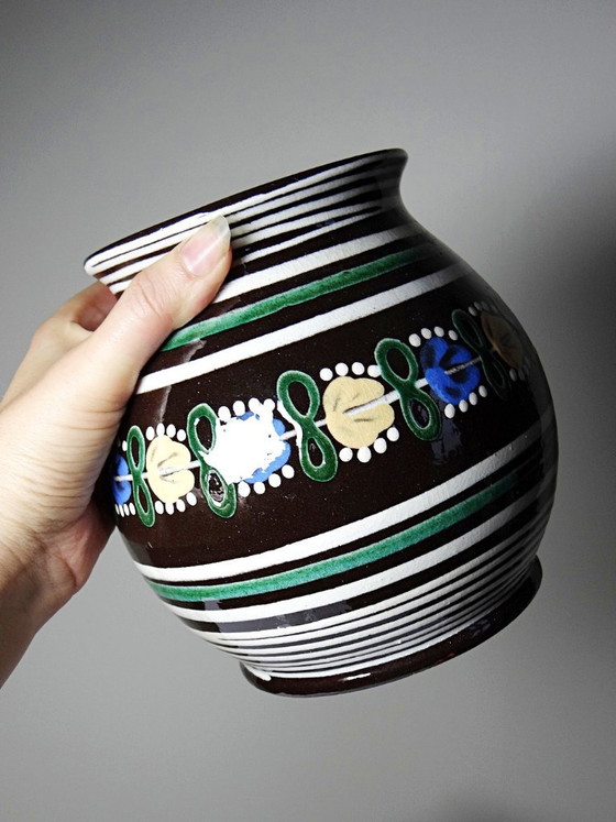 Small Old Slovak Pozdišov Glazed Terracotta Vase, 1920s-1930s – Art déco, Ceramic (photo 3 of 8)