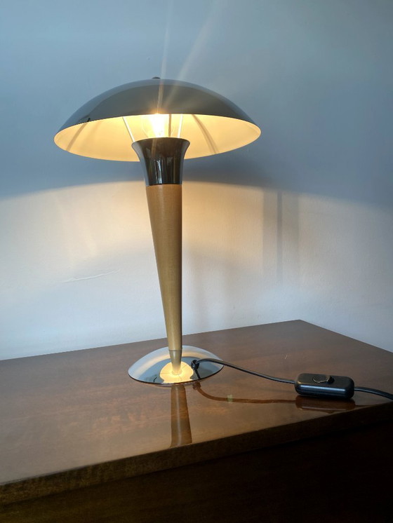 Image 1 of 2x Mid - Century Massive Chrome Mushroom Table Lamp Desk Lamp