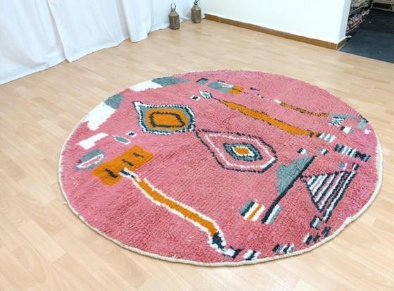 Image 1 of Tappeto rotondo berbero marocchino rosso fatto a mano, 2x2 m