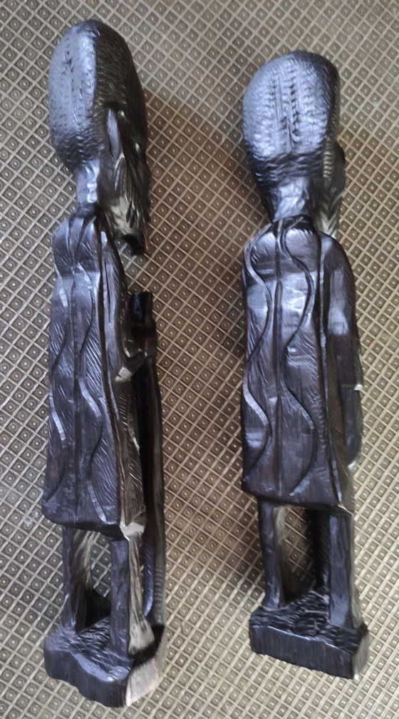 Sculture africane in ebano intagliate a mano, set di 2 (40cm), Oggetti decorativi, Legno, Marrone (foto 5 di 5)