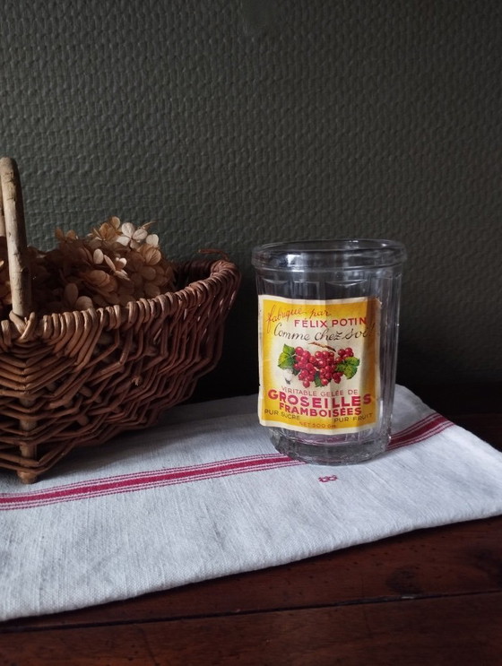 Image 1 of Félix Potin glass jam jar with paper label, 1950s