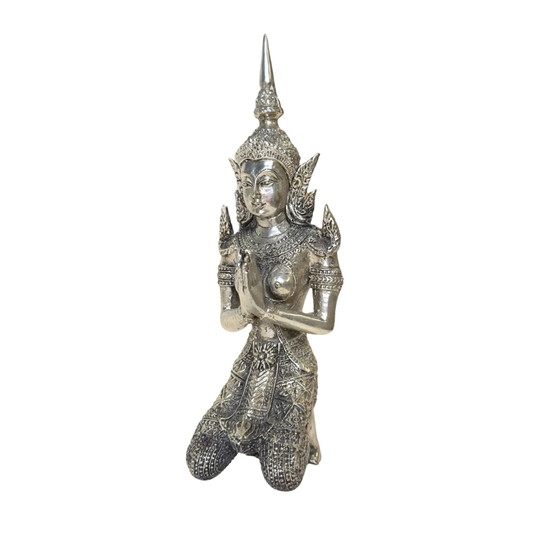 Versilbertes Thai Thepanom Engelspaar – Tempelwächter – 18 cm & 17 cm – Bildhauerei, Metal (photo 8 of 10)