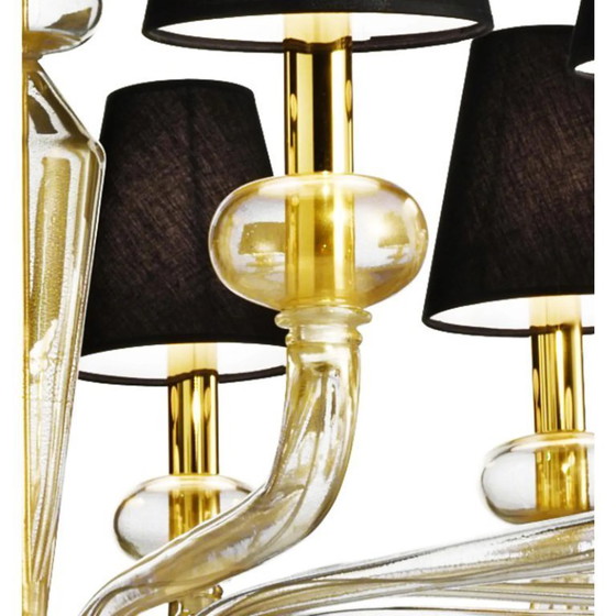 Image 1 of Minimalist Modern Linear Murano Glass Chandelier with Gold Leaf Accents