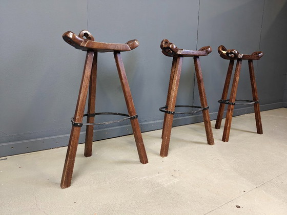 Image 1 of Set of 3 brutalist bar stools, 1960s 