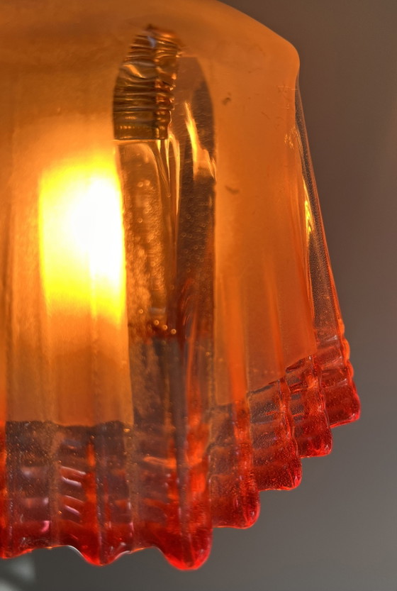 Lampada a Sospensione Stile Art Déco / Anni '30 – Vetro Rosa Satinato a Coste – Lampade a sospensione, Glass (photo 9 of 9)