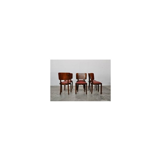 Image 1 of Set of 6 vintage Italian walnut dining chairs, 1930s