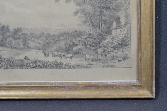 19. Jahrhundert Europäische Schule Pastorale Landschaft mit Rindern, Graphitzeichnung – Gemälde & Zeichnungen (photo 6 of 10)