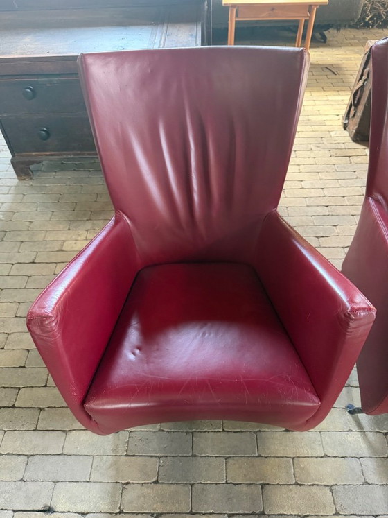 Montis Windy Armchairs – Gerard Van Den Berg – Bordeaux Red Leather (photo 3 of 12)
