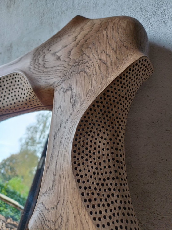 Image 1 of Carved and textured solid oak mirror